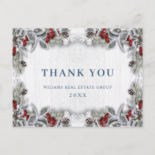 Christmas Holly Berry Rustic Corporate Thank You Postcard