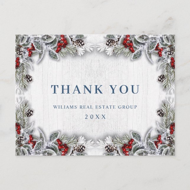 Christmas Holly Berry Rustic Corporate Thank You Postcard (Front)