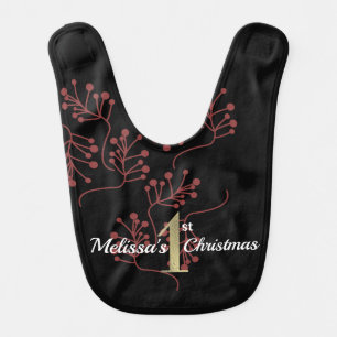 Christmas Holly Berry Sprigs Pattern Baby Bib