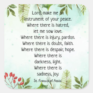 Christmas Holly Berry St. Francis Prayer Square Sticker