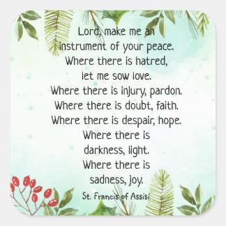 Christmas Holly Berry St. Francis Prayer Square Sticker