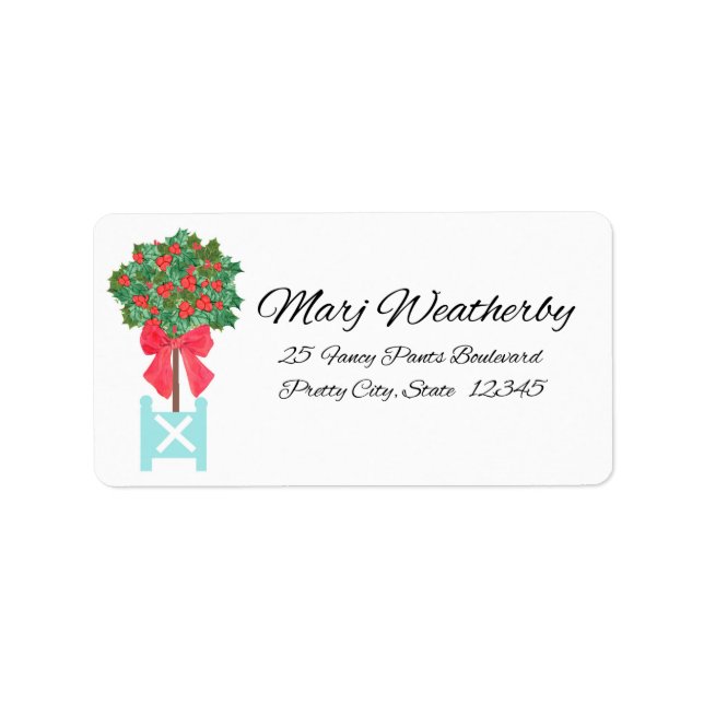 Christmas Holly Berry Topiary Hand Painted Label (Front)
