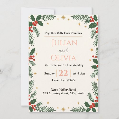 Christmas Holly Berry Winter Wedding Invitation