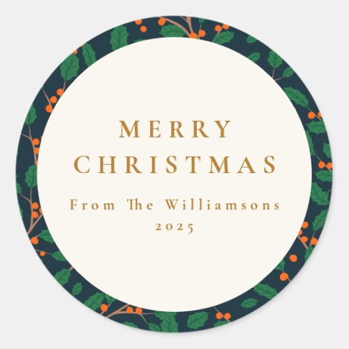 Christmas Holly Botanical Greenery Custom From  Classic Round Sticker