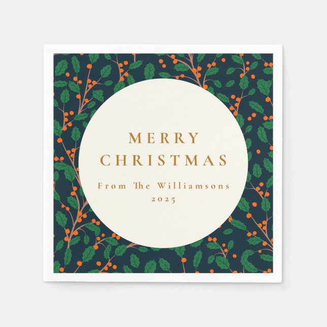 Christmas Holly Botanical Greenery Custom From  Napkins (Front)