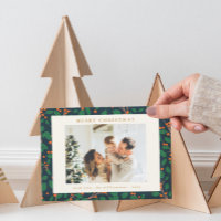 Christmas Holly Botanical Greenery Two Photo Navy