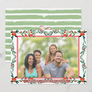 Christmas Holly Botanical Watercolor Foliage Photo Holiday Card