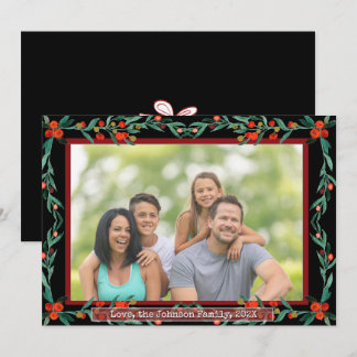 Christmas Holly Botanical Watercolor Foliage Photo Holiday Card