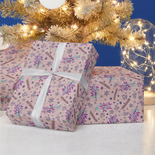 Christmas holly bouquet - Dusty Rose - Pink Wrapping Paper