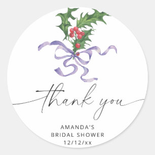 Christmas holly branch bridal shower  classic round sticker