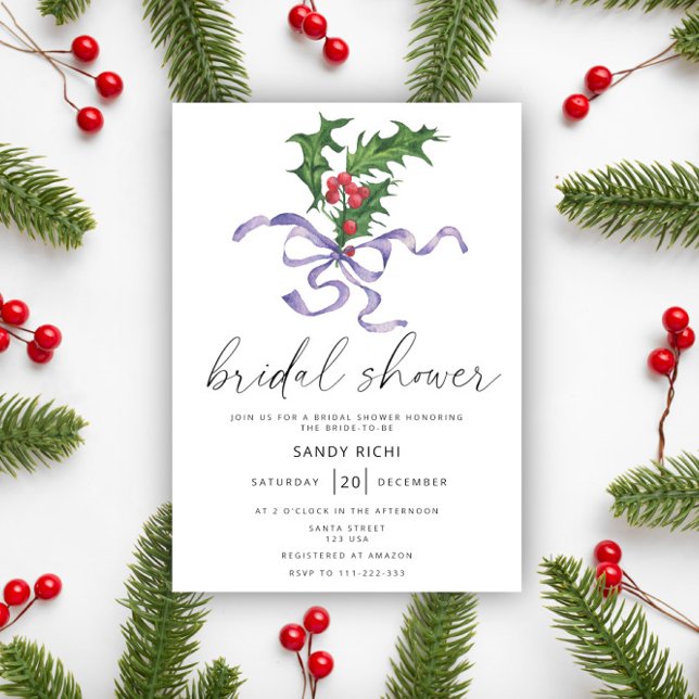 Christmas holly branch Bridal shower Invitation (Creator Uploaded)