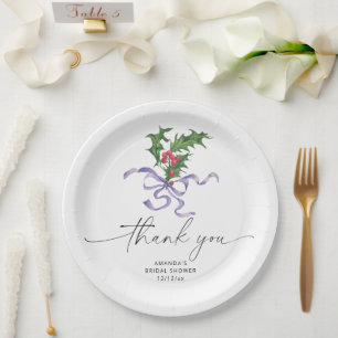 Christmas holly branch bridal shower paper plates