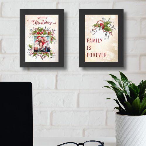 Christmas Holly Branch Family Photo Wall Art Sets