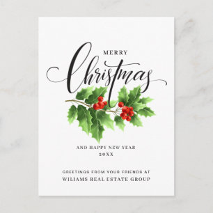 Christmas Holly Branch Holiday Corporate Greeting Postcard
