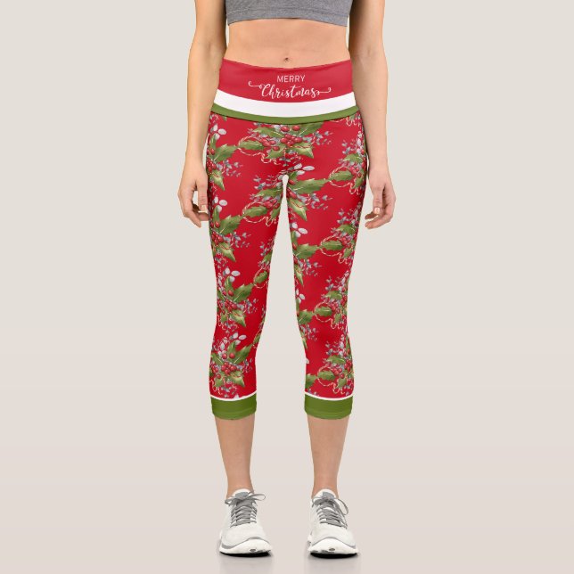 Christmas Holly Branch Leggings (Front)