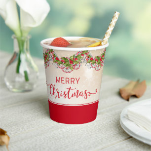 Christmas Holly Branch Paper Cup