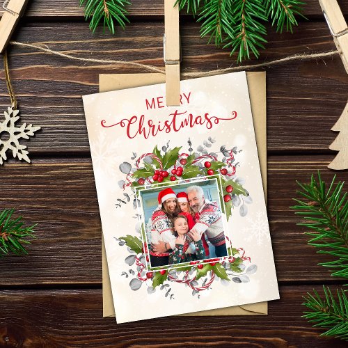 Christmas Holly Branch Photo Card