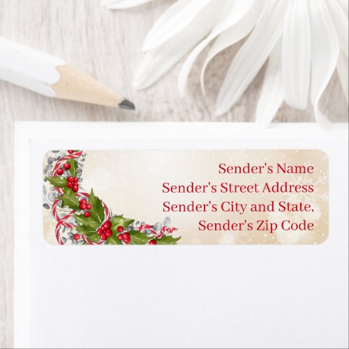 Christmas Holly Branch Return Address Label