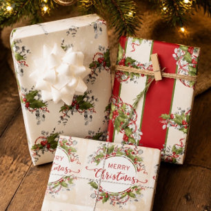 Christmas Holly Branch Wrapping Paper Sheets