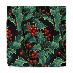 Christmas Holly Branches and Berries Bandana