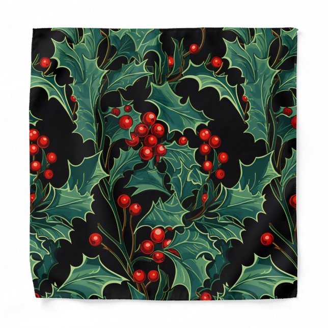 Christmas Holly Branches and Berries Bandana (Front)