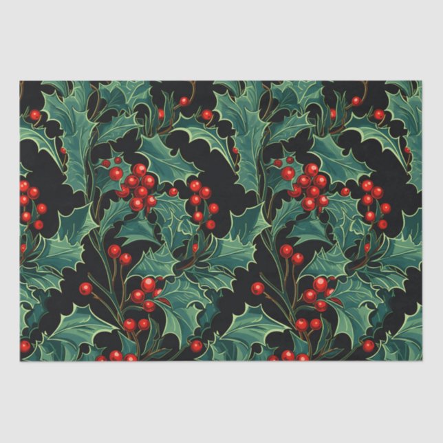 Christmas Holly Branches and Berries Tissue Paper (Front)