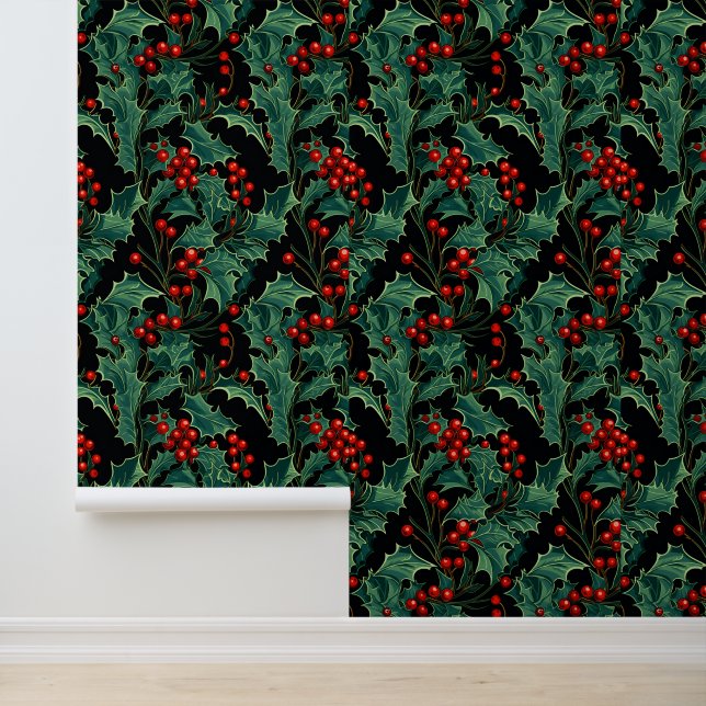 Christmas Holly Branches and Berries Wallpaper (Application)