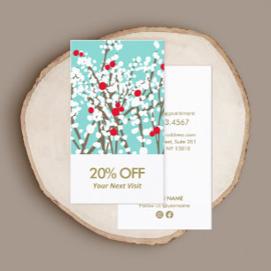 Christmas Holly Branches Discount Coupon Business Card