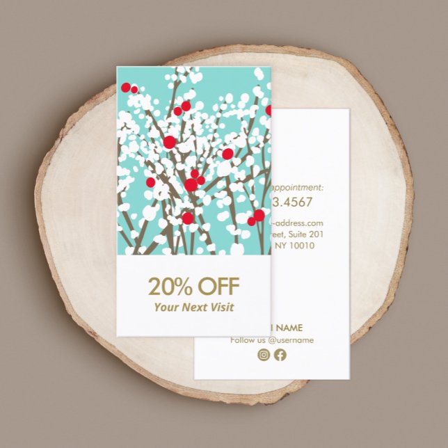Christmas Holly Branches Discount Coupon Business  Card (Creator Uploaded)