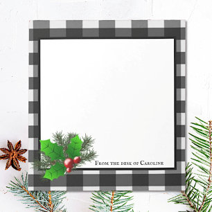 Christmas Holly Buffalo Plaid Personalized Notepad