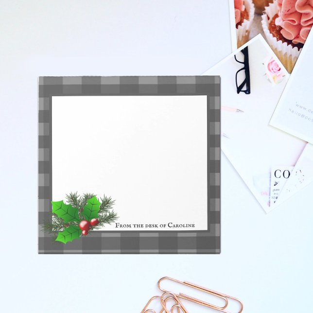 Christmas Holly Buffalo Plaid Personalized Notepad (Creator Uploaded)