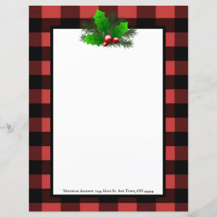 Christmas Holly Buffalo Plaid Personalized Paper