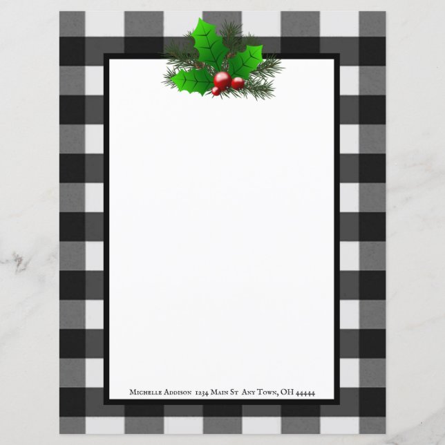Christmas Holly Buffalo Plaid Personalized Paper (Front)