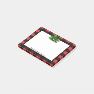 Christmas Holly Buffalo Plaid Personalized Post-it Notes