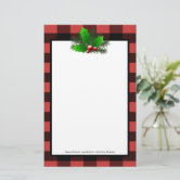 Christmas Holly Buffalo Plaid Personalized Stationery