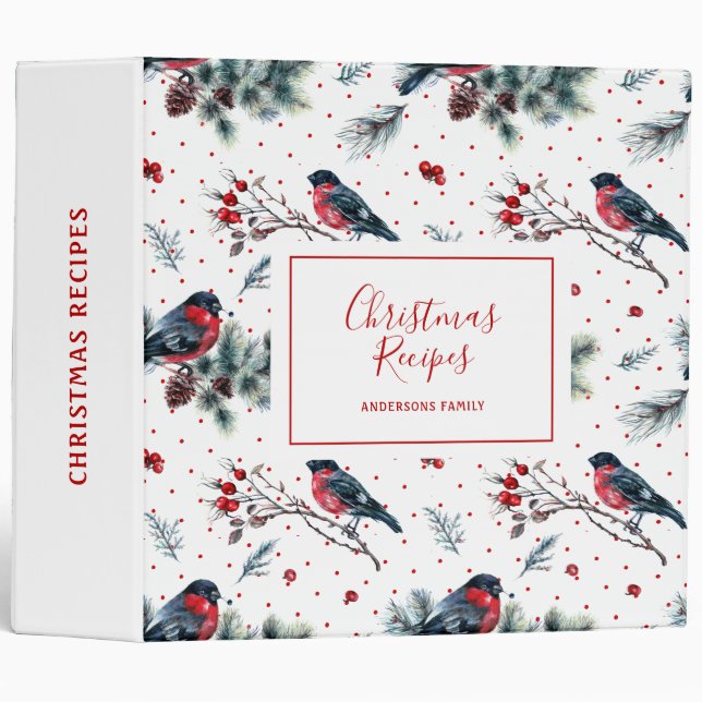Christmas holly & bullfinch pattern 3 ring binder (Front/Spine)