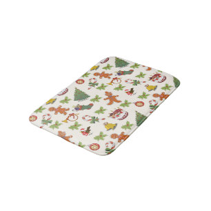 Christmas Holly,cake and Gingerbread Man Bath Mat