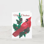 Christmas Holly &amp; Cardinal Folded Holiday Card