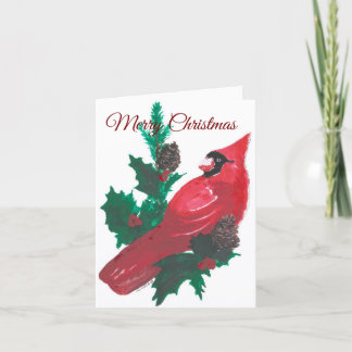 Christmas Holly & Cardinal Folded Holiday Card