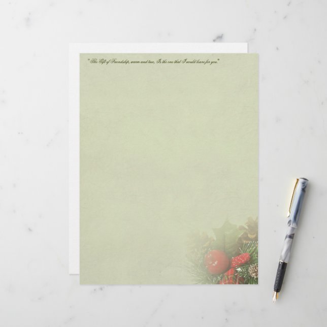 Christmas Holly Centerpiece Stationery (Front/Back In Situ)