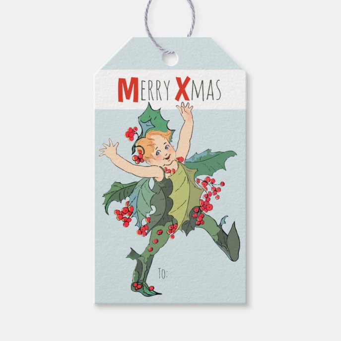 Christmas Holly child Elizabeth Gordon CC0246 Gift Tags