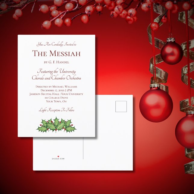 Christmas Holly Classical Music Concert Invitation Postcard (Creator Uploaded)