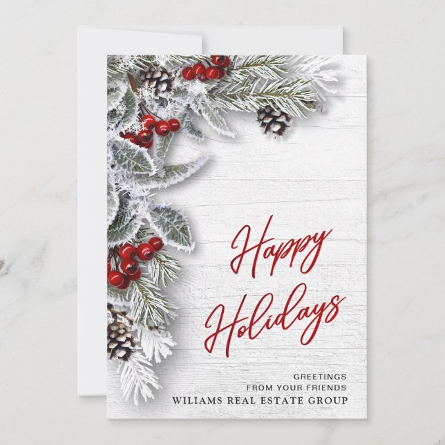 Christmas Holly Corporate Holiday Greeting Card (Front)
