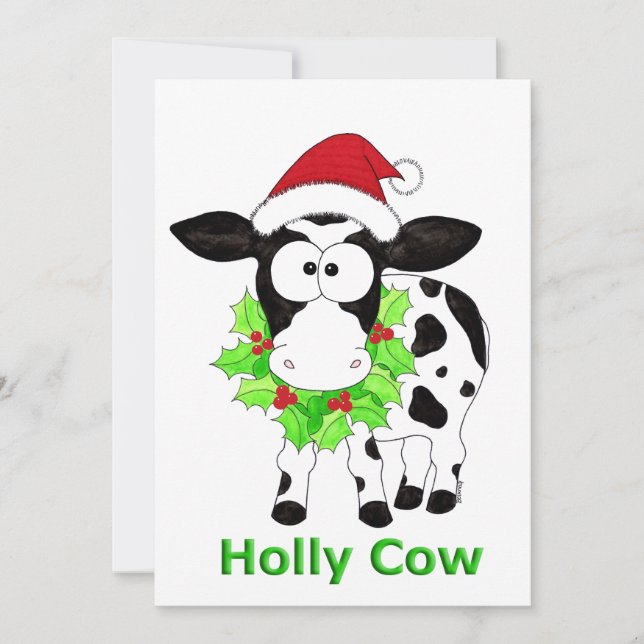 Christmas Holly Cow Holiday Card (Front)