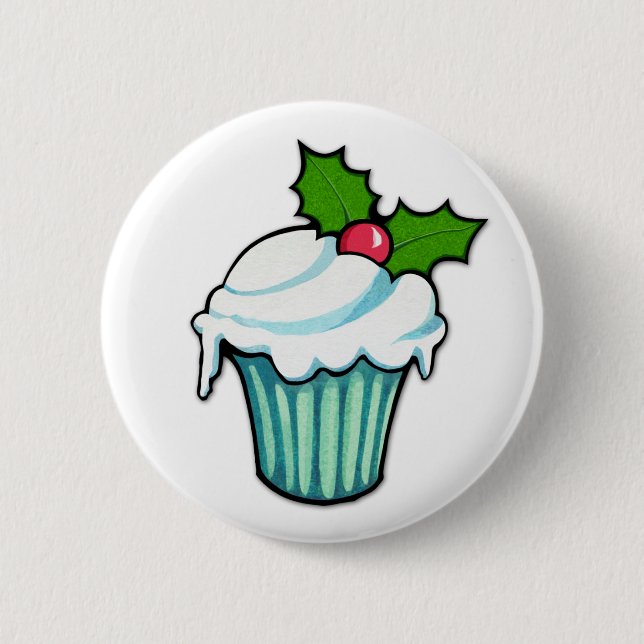 Christmas Holly Cupcake Button (Front)