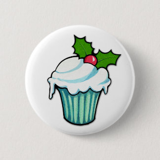 Christmas Holly Cupcake Button