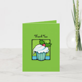 Christmas Holly Cupcake green Thank You Note Card