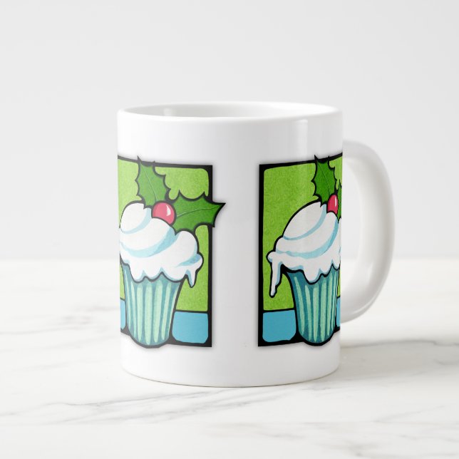 CHristmas Holly Cupcake Jumbo Mug (Front Right)