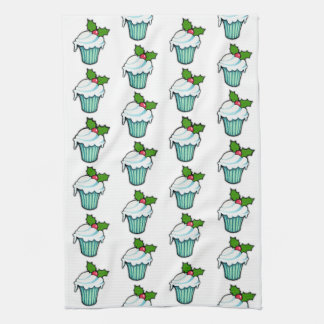Christmas Holly Cupcake pattern Kitchen Towel
