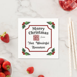 Christmas Holly Custom QR Code Restaurant (50) Napkins